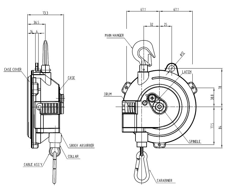 dimensions de l'équilibreur de charge 4 à 6,5 kg