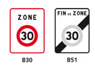 Zone 30 panneau B30 et B51