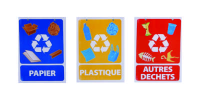 Panneaux de tri sélectif pour support de sac poubelle industriel triple