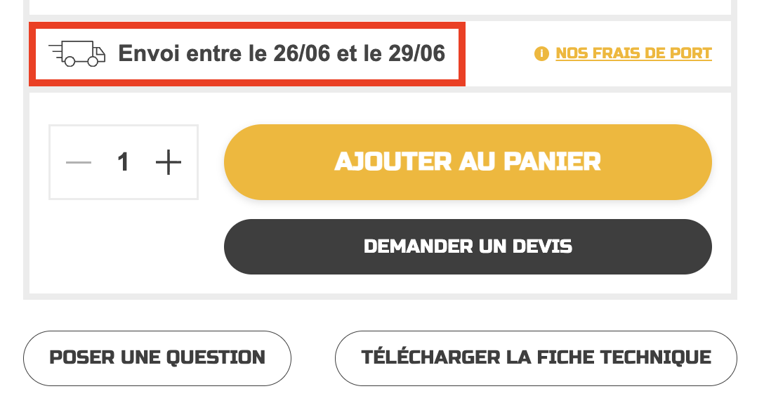 affichage du délai d'expédition d'un produit