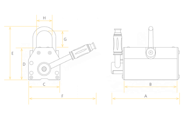 Dimensions de l'aimant de levage permanent 2000 kg