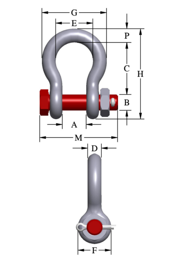 schéma de dimensions manille lyre boulonné