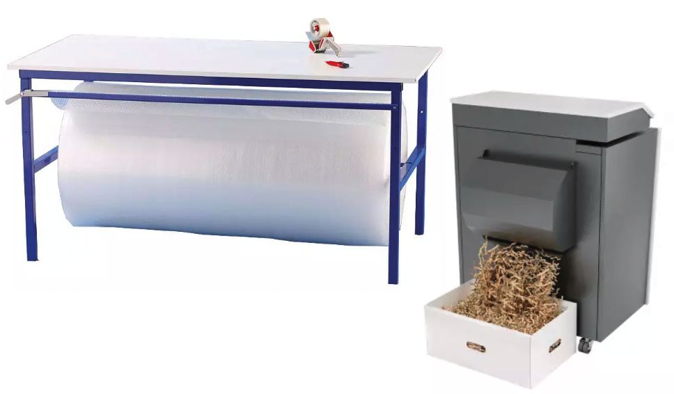 Table dérouleur coupeur pour papier bulle / broyeur carton pour calage